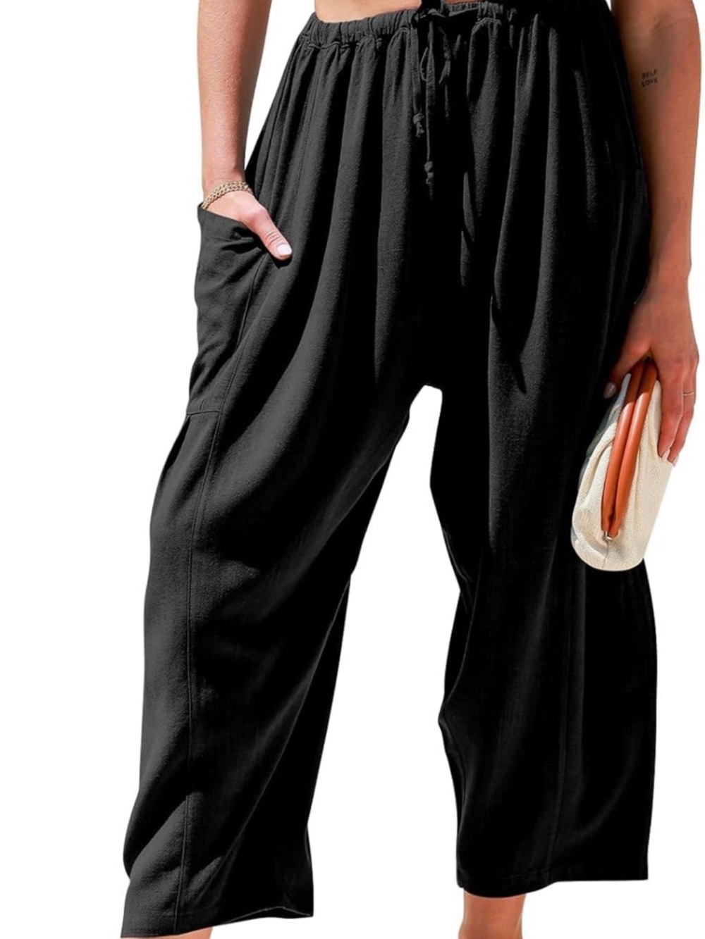 Relaxed Black Wide-Leg Linen Pants